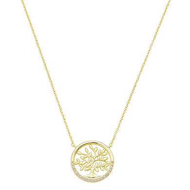 Brilliance 14k Gold Flash Plated Cubic Zirconia Family Tree Pendant Necklace