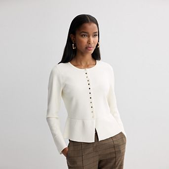 Women's Nine West Long Sleeve Peplum Cardigan