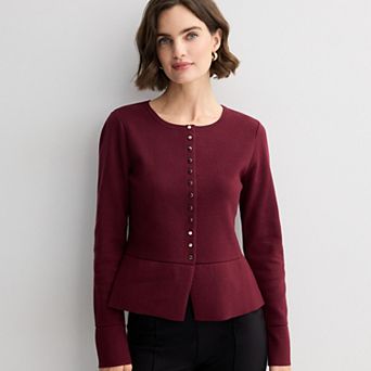 Women's Nine West Long Sleeve Peplum Cardigan