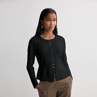 Women's Nine West Long Sleeve Peplum Cardigan