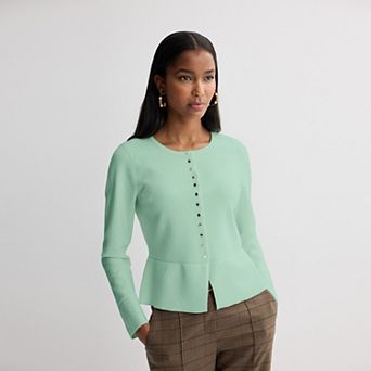 Women's Nine West Long Sleeve Peplum Cardigan