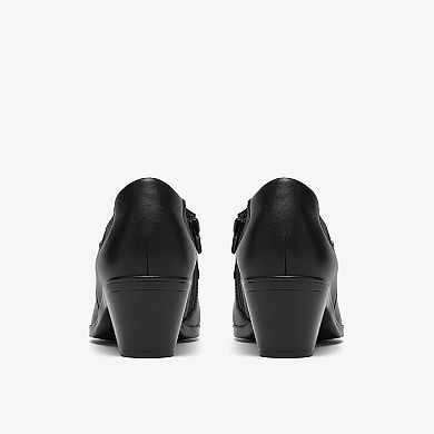 Clarks® Emily2 London Women's Leather Slip-On Shooties with Block Heel