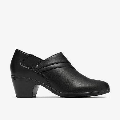 Clarks® Emily2 London Women's Leather Slip-On Shooties with Block Heel