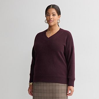 Plus Size Nine West V-Neck Pullover Sweater