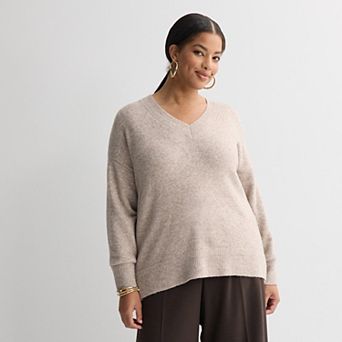 Plus Size Nine West V-Neck Pullover Sweater
