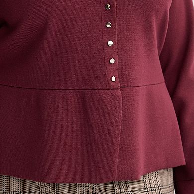 Plus Size Nine West Long Sleeve Peplum Cardigan