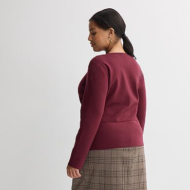 Plus Size Nine West Long Sleeve Peplum Cardigan