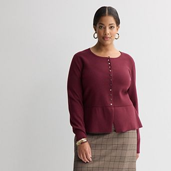 Plus Size Nine West Long Sleeve Peplum Cardigan