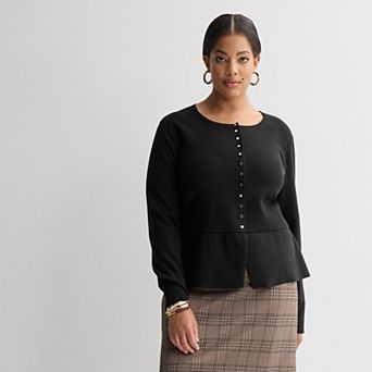 Plus Size Nine West Long Sleeve Peplum Cardigan