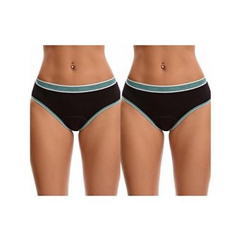 2 Packs Women's Letter Print Contrast Binding Briefs Mid Rise Leak Proof Underpanties