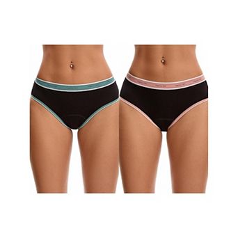2 Packs Women's Letter Print Contrast Binding Briefs Mid Rise Leak Proof Underpanties
