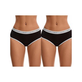 2 Packs Women's Letter Print Contrast Binding Briefs Mid Rise Leak Proof Underpanties