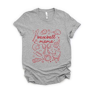 Baseball Mama Sketched Collage - Women's Short Sleeve Graphic T-Shirt