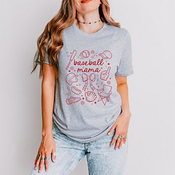Baseball Mama Sketched Collage - Women's Short Sleeve Graphic T-Shirt