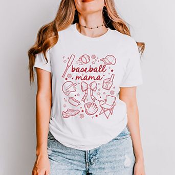Baseball Mama Sketched Collage - Women's Short Sleeve Graphic T-Shirt