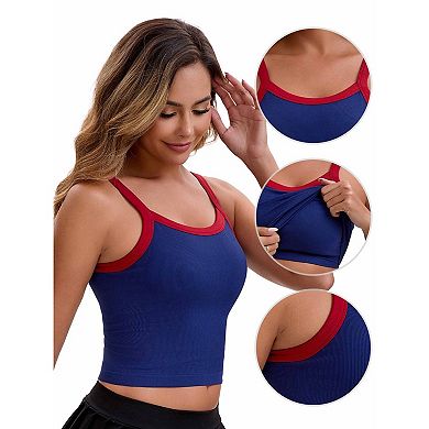 2 Packs Women's Spaghetti Strap Camisole Sleeveless Contrast Color Cropped Tank Top