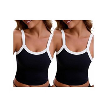 2 Packs Women's Spaghetti Strap Camisole Sleeveless Contrast Color Cropped Tank Top