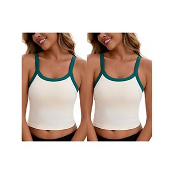 2 Packs Women's Spaghetti Strap Camisole Sleeveless Contrast Color Cropped Tank Top