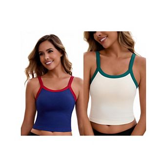 2 Packs Women's Spaghetti Strap Camisole Sleeveless Contrast Color Cropped Tank Top
