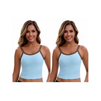 2 Packs Women's Spaghetti Strap Camisole Sleeveless Contrast Color Cropped Tank Top