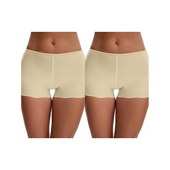 2 Packs Women's Seamless Ice Silk Lace Trim Slip Shorts for Under Dresses Elastic Boyshorts