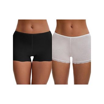 2 Packs Women's Seamless Ice Silk Lace Trim Slip Shorts for Under Dresses Elastic Boyshorts