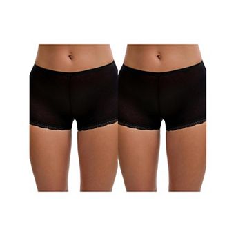 2 Packs Women's Seamless Ice Silk Lace Trim Slip Shorts for Under Dresses Elastic Boyshorts