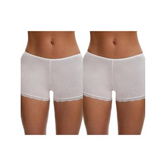 2 Packs Women's Seamless Ice Silk Lace Trim Slip Shorts for Under Dresses Elastic Boyshorts