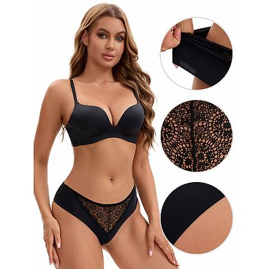 2 Packs Women's Mid Waisted Briefs Smooth Silky Panties Soft Lace Underwear Breathable Underpants