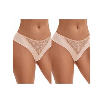 2 Packs Women's Mid Waisted Briefs Smooth Silky Panties Soft Lace Underwear Breathable Underpants