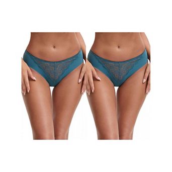 2 Packs Women's Mid Waisted Briefs Smooth Silky Panties Soft Lace Underwear Breathable Underpants
