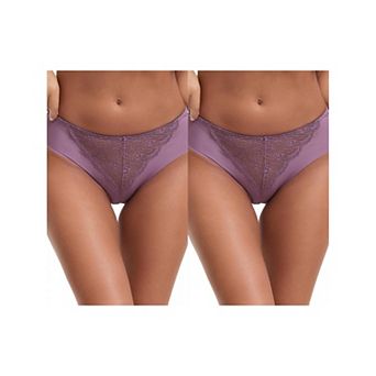 2 Packs Women's Mid Waisted Briefs Smooth Silky Panties Soft Lace Underwear Breathable Underpants