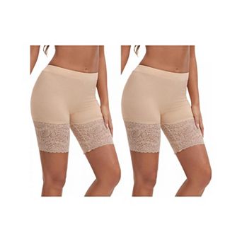 2 Packs Women's Wide Lace Trim Slip Shorts Lightweight Comfort Thigh Slimmers