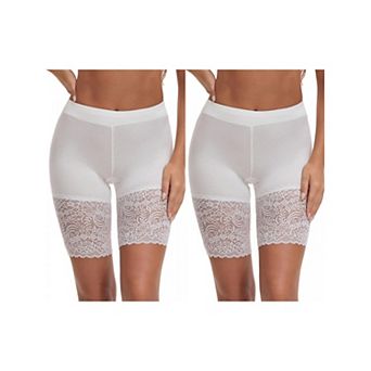 2 Packs Women's Wide Lace Trim Slip Shorts Lightweight Comfort Thigh Slimmers