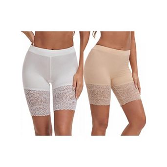 2 Packs Women's Wide Lace Trim Slip Shorts Lightweight Comfort Thigh Slimmers