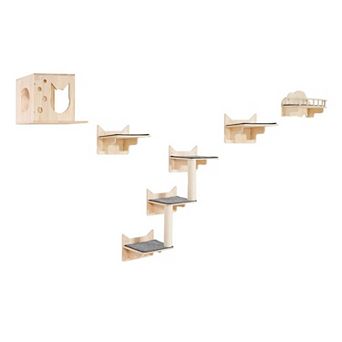 Space-Saving Wall-Mounted Cat Shelves for Climbing, Resting, and Play - Natural