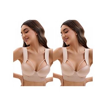 2 Packs Women's Push Up Adjustable Wide Straps Underwire Full Coverage Comfort Bras