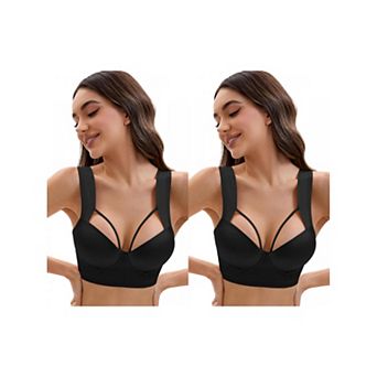 2 Packs Women's Push Up Adjustable Wide Straps Underwire Full Coverage Comfort Bras