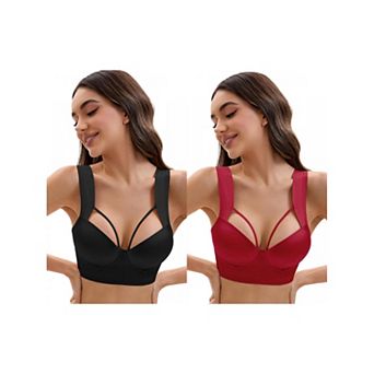 2 Packs Women's Push Up Adjustable Wide Straps Underwire Full Coverage Comfort Bras