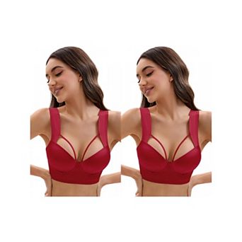 2 Packs Women's Push Up Adjustable Wide Straps Underwire Full Coverage Comfort Bras