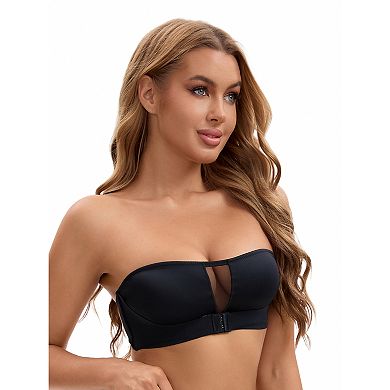 2 Packs Women's Mesh Front Closure Push Up Wirefree Bandeau Strapless Breathable Tube Bras