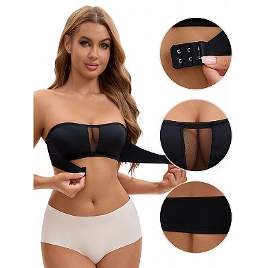 2 Packs Women's Mesh Front Closure Push Up Wirefree Bandeau Strapless Breathable Tube Bras