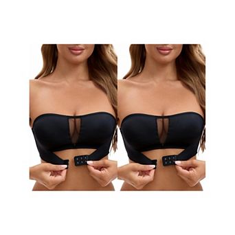 2 Packs Women's Mesh Front Closure Push Up Wirefree Bandeau Strapless Breathable Tube Bras