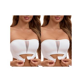 2 Packs Women's Mesh Front Closure Push Up Wirefree Bandeau Strapless Breathable Tube Bras