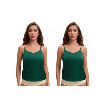 2 Packs Women's Square or V Neck Cami Loose Fit Wide Strap Tank Top