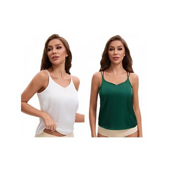 2 Packs Women's Square or V Neck Cami Loose Fit Wide Strap Tank Top