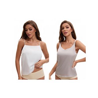 2 Packs Women's Square or V Neck Cami Loose Fit Wide Strap Tank Top