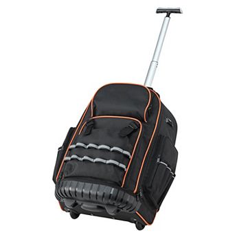 2-Level Handle Rolling Tool Backpack with Detachable Compartment for Tools - Black and Orange