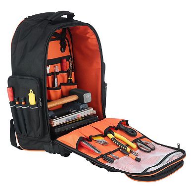 2-Level Handle Rolling Tool Backpack with Detachable Compartment for Tools - Black and Orange