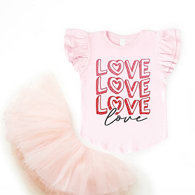 Love Stacked Sketched - Flutter Sleeve Graphic T-Shirt